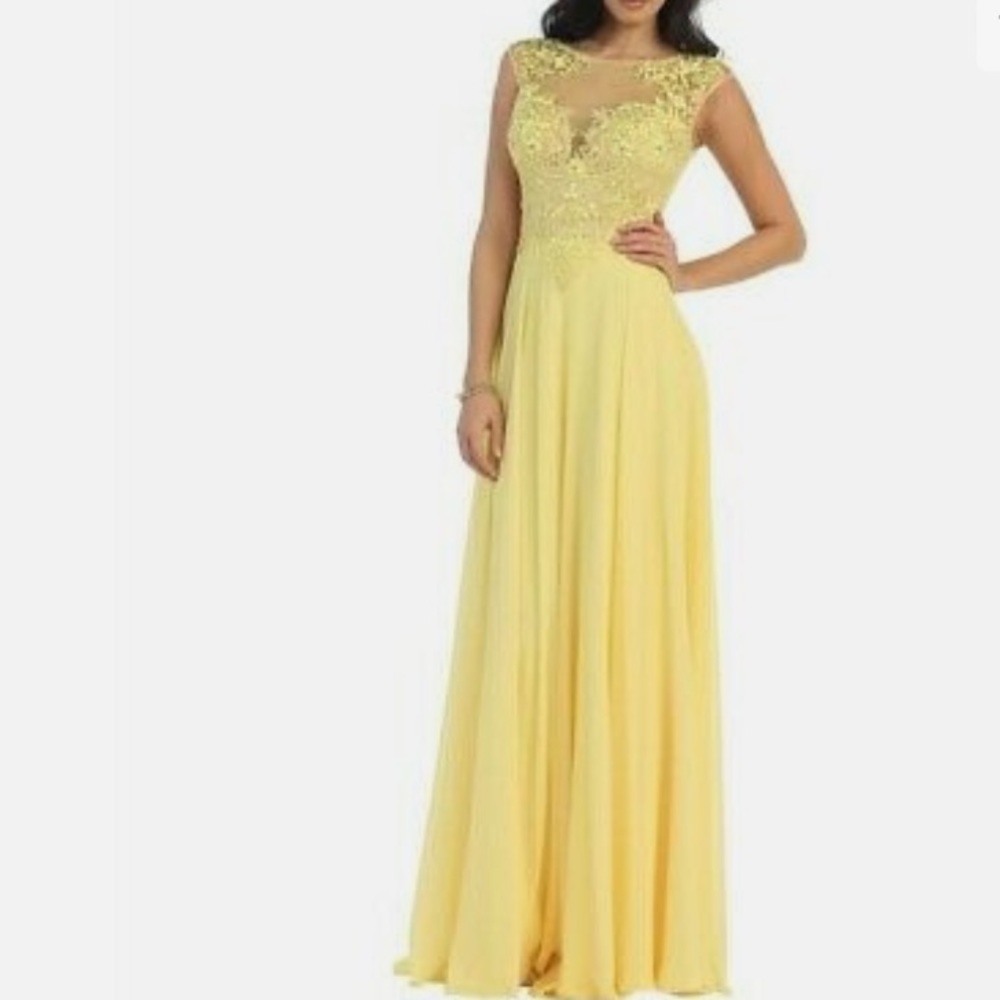 🆕Mayqueen Couture Yellow Embroidered Cutout Maxi Dress💛